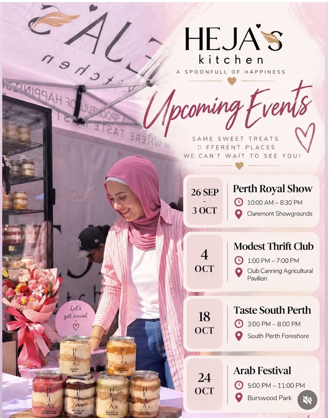 Heja at her pink Heja’s Kitchen dessert stall
